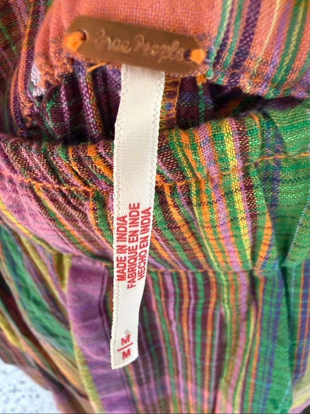Free People Plaid Cotton Midi culottes  in Green, Purple, Orange & Yellow.